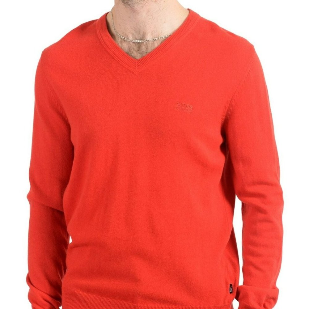 Hugo Boss "Bengo-E" Men's 100% Wool Red V-Neck Sweater US L IT 52